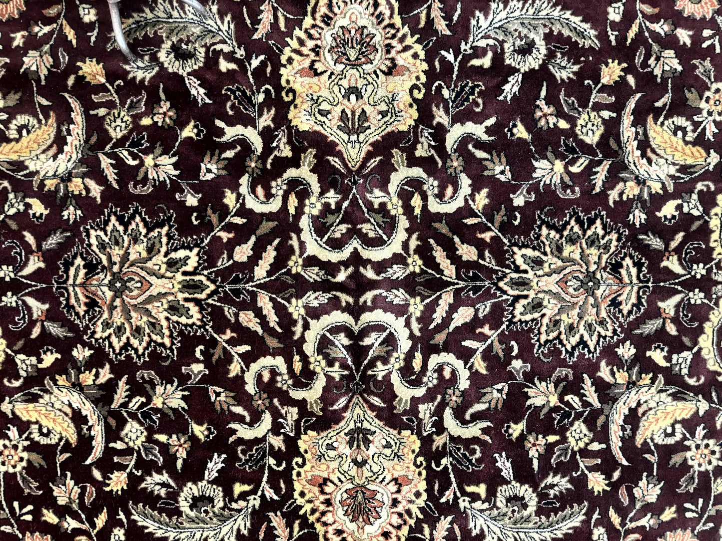 Indo Persian Rug 10x14, Floral Allover, Handmade Vintage Wool Rug, Dark Maroon/Plum and Black - Nuvé