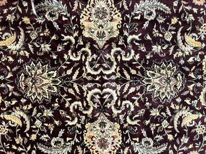 Indo Persian Rug 10x14, Floral Allover, Handmade Vintage Wool Rug, Dark Maroon/Plum and Black - Nuvé
