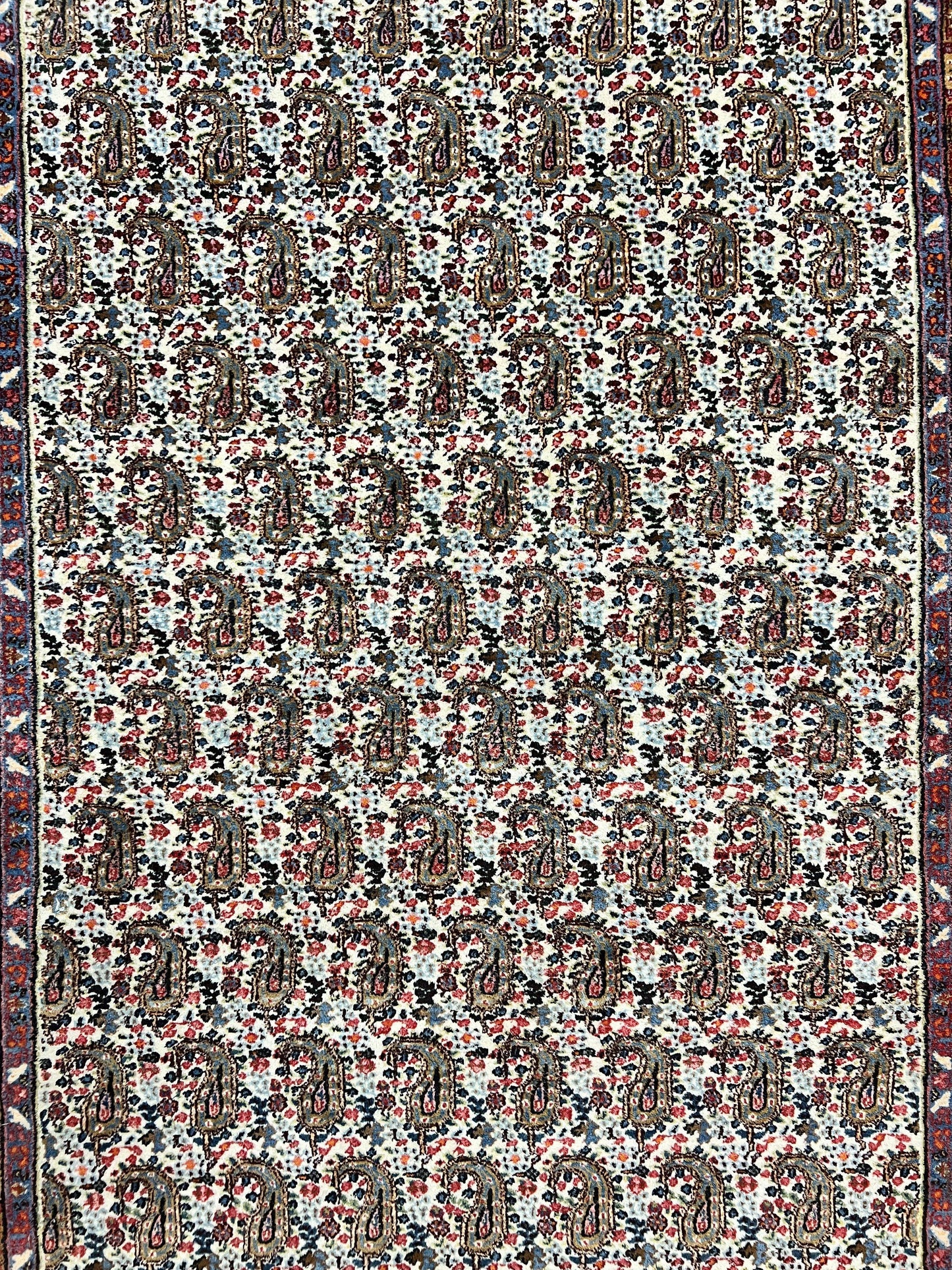 Persian Rug 4x6, Mashad Kashmar Rug, Boteh Paisley Design, Allover Repeated Pattern, Ivory Hand Knotted Vintage Semi Antique Persian Oriental Carpet - Nuvé
