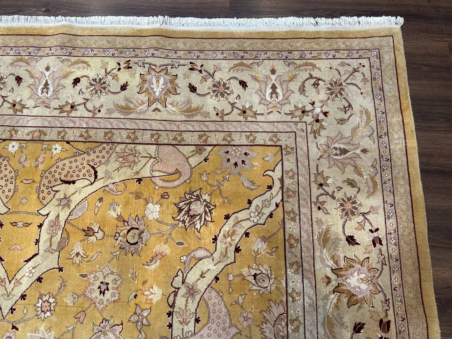 Sino Persian Rug 8x11, Wool with Silk Highlights, Unique Colors, Gold and Light Green, Fine 240 KPSI - Nuvé