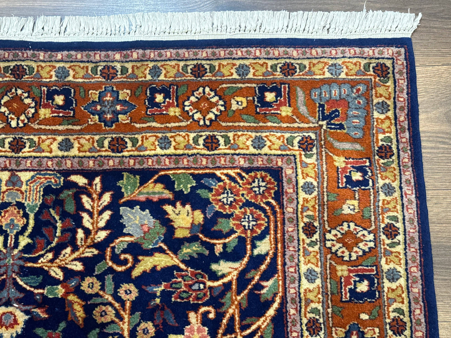 Indo Persian Sarouk Rug 4x6, Blue and Rust Red - Nuvé
