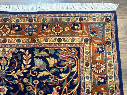 Indo Persian Sarouk Rug 4x6, Blue and Rust Red - Nuvé