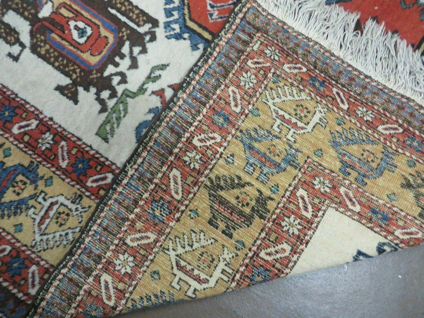7' X 10' Vintage Handmade Knotted Turkish Wool Rug Birds Animal Ivory Organic - Nuvé