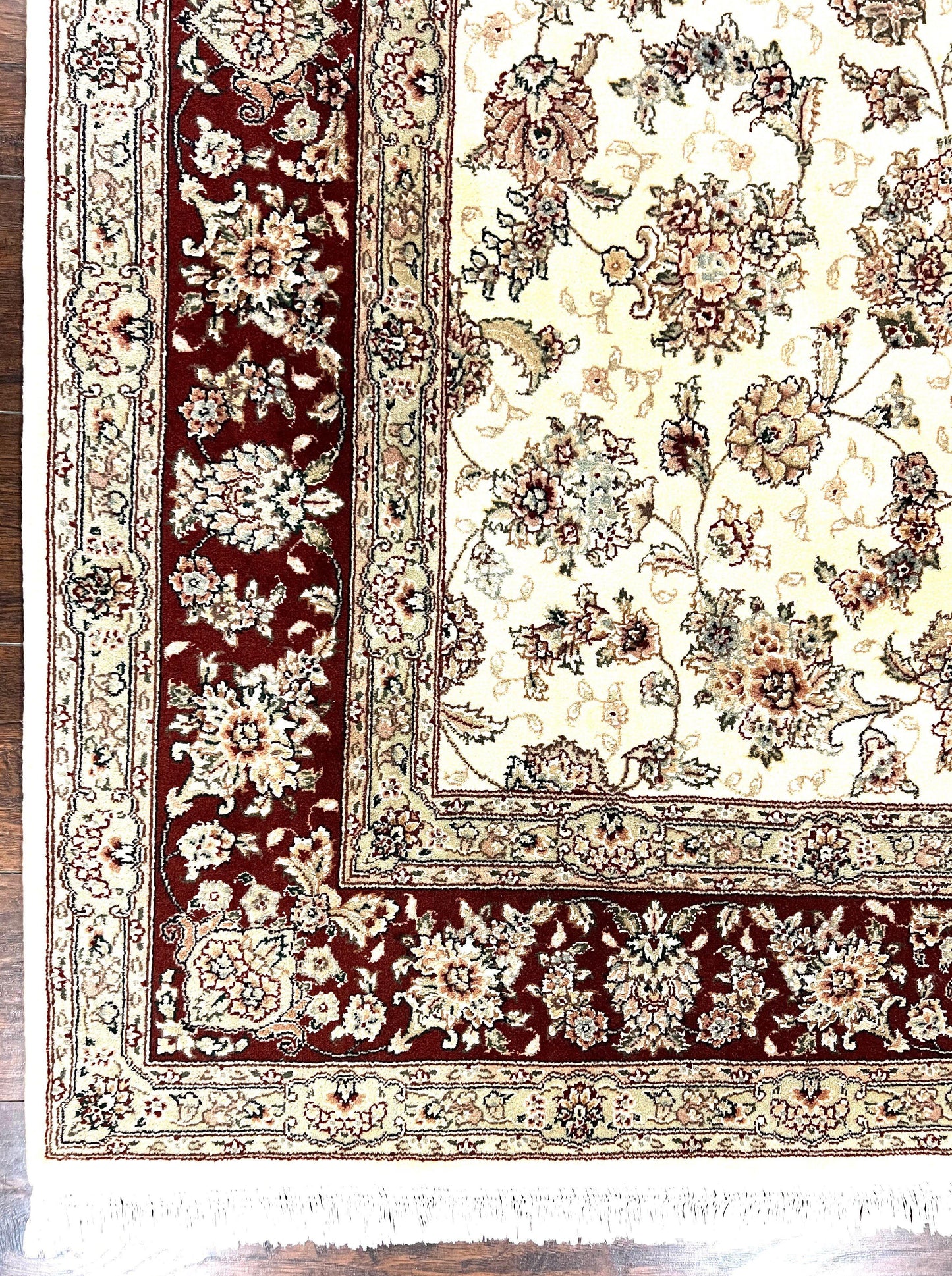 Pak Persian Rug 6x9, Floral Allover Carpet 6 x 9 ft, Cream and Maroon Hand Knotted Wool and Silk Fine Oriental Rug, Traditional Vintage Rug - Nuvé