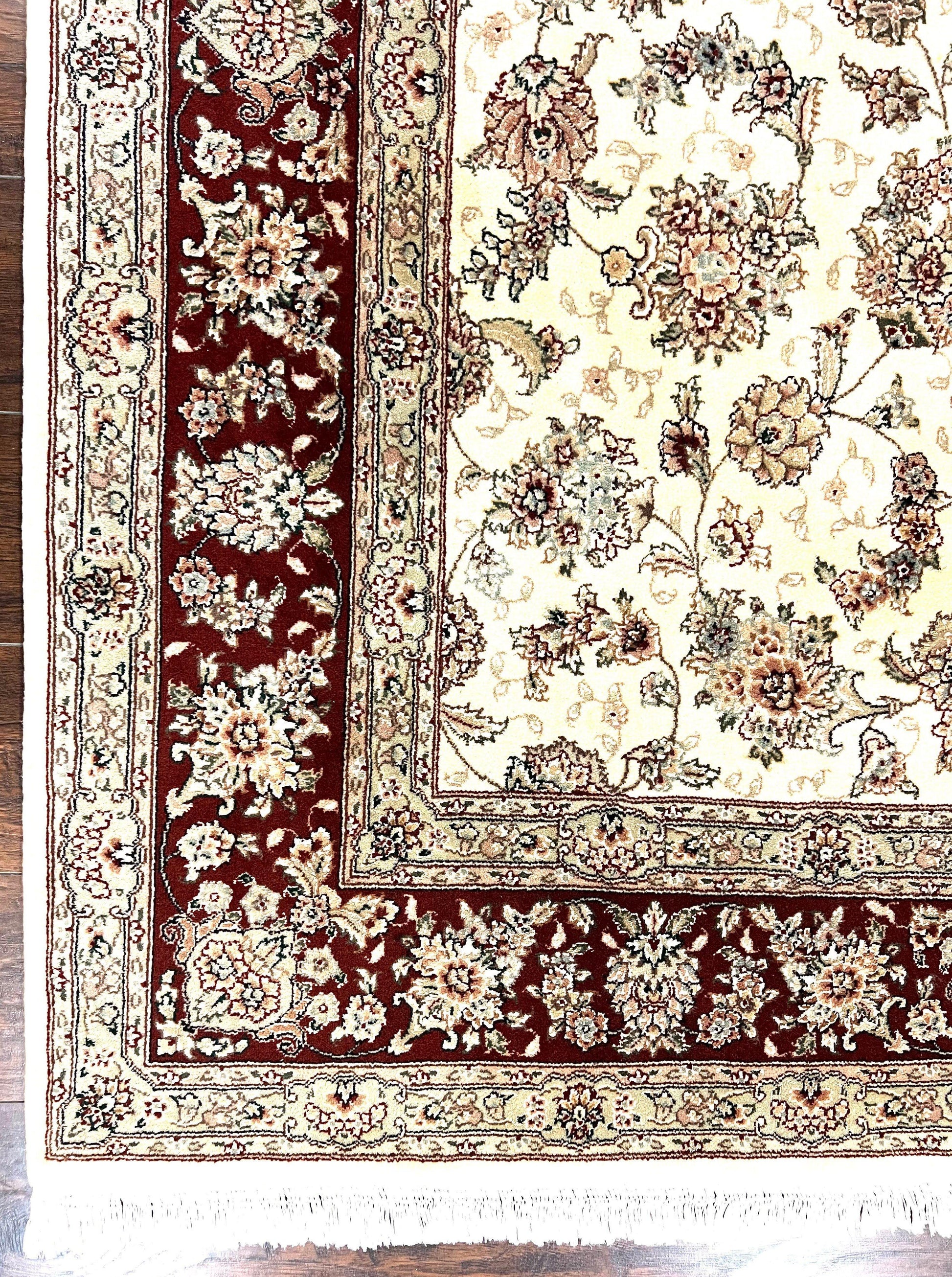 Pak Persian Rug 6x9, Floral Allover Carpet 6 x 9 ft, Cream and Maroon Hand Knotted Wool and Silk Fine Oriental Rug, Traditional Vintage Rug - Nuvé