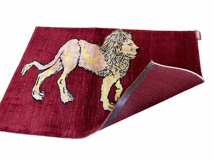 3 X 5 Handmade New Vintage Rug Quality Wool Lion Red Veggy Dyes Hand-Knotted - Nuvé