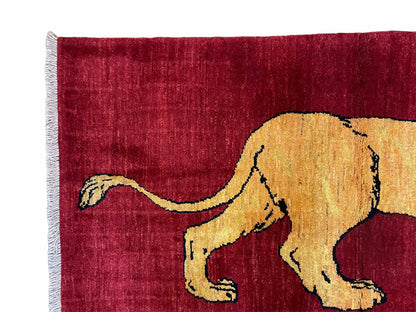 3 X 5 Handmade Hand-Knotted Quality Wool Rug Lion Red Veg Dyes Tribal Pictorial - Nuvé