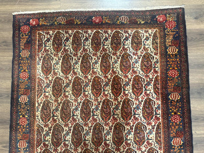Antique Persian Kurdish Senneh Rug 4.6 x 6.5, Repeated Paisely Boteh Design, Handmade - Nuvé