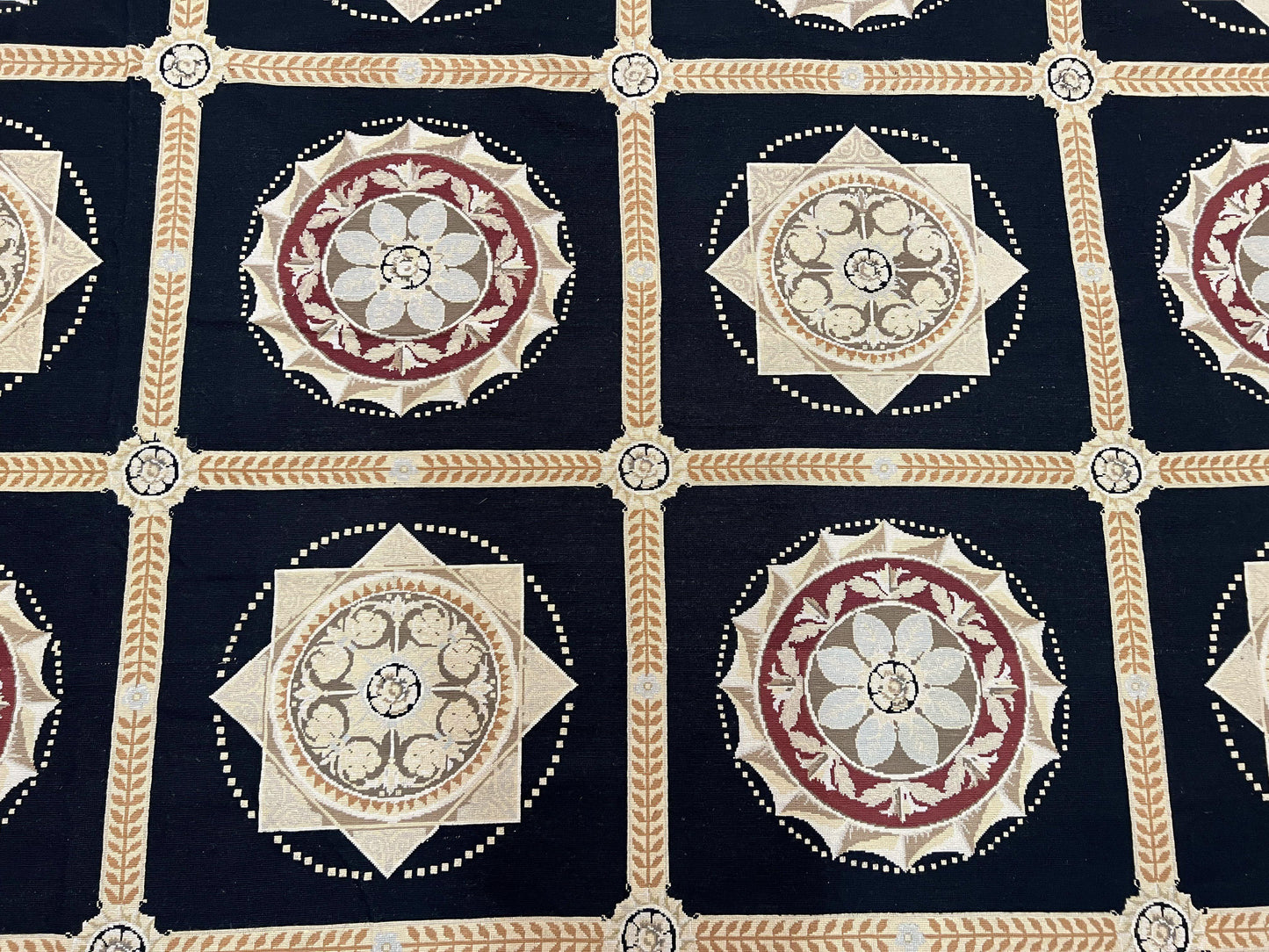 Large Needlepoint Rug 10x13, Panel Design, Black and Beige, Wool Needlepoint Carpet 10 x 13, English Garden, Handwoven Area Rug, Living Room - Nuvé