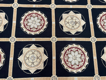 Large Needlepoint Rug 10x13, Panel Design, Black and Beige, Wool Needlepoint Carpet 10 x 13, English Garden, Handwoven Area Rug, Living Room - Nuvé