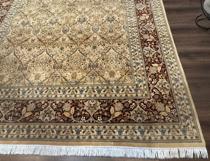 Fine Pak Persian Rug 9x12, Gold and Wine Red, Panel Design, 330 KPSI - Nuvé