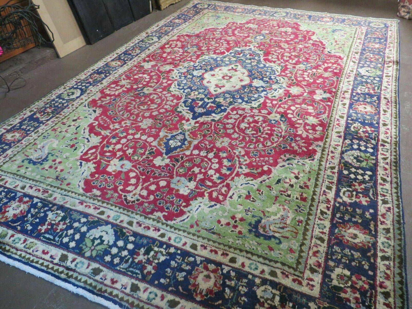 Persian Tabriz Rug 7x10, Red Blue and Green Rug, Allover Floral Medallion Rug, Hand Knotted Rug, Antique Rug 7 x 10 Vintage Wool Oriental Carpet - Nuvé