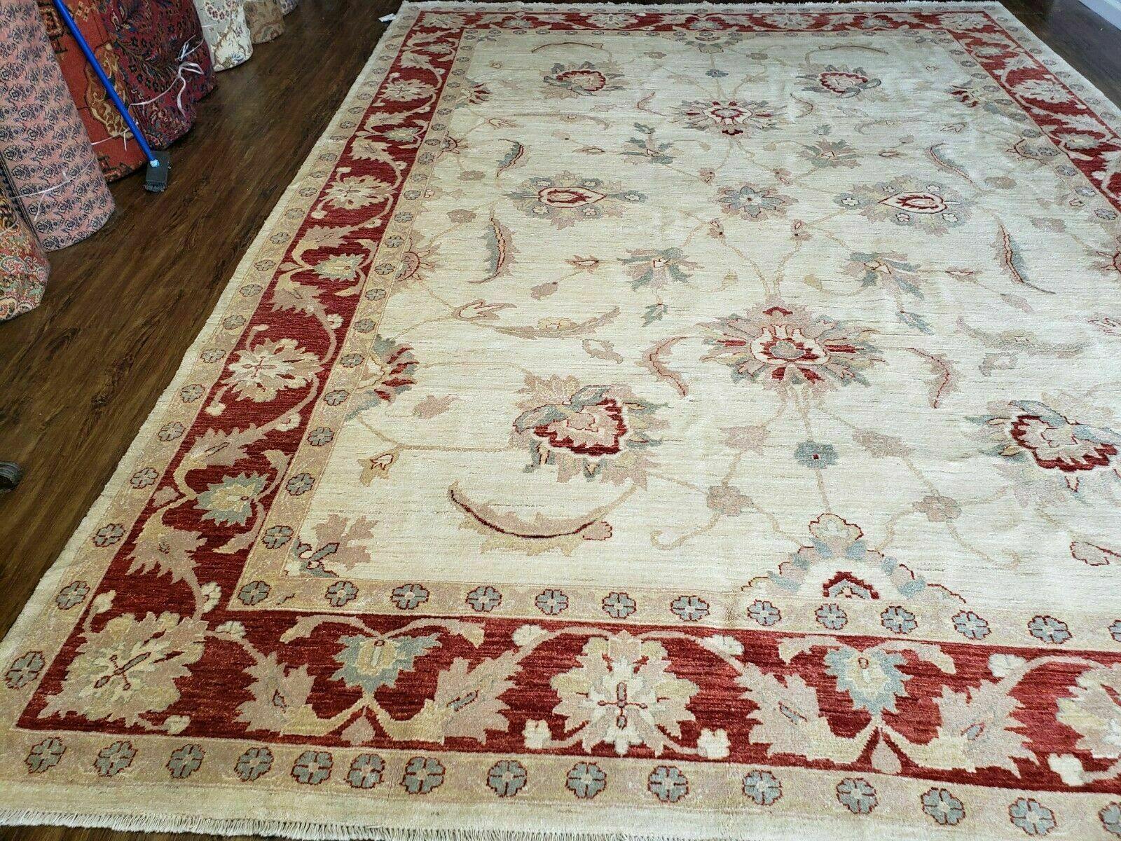 Peshawar Rug 10x14 Rug 10x14 Vintage Rug 10x14 Handmade Rug Chobi Rug Ivory Beige Red Rug - Nuvé
