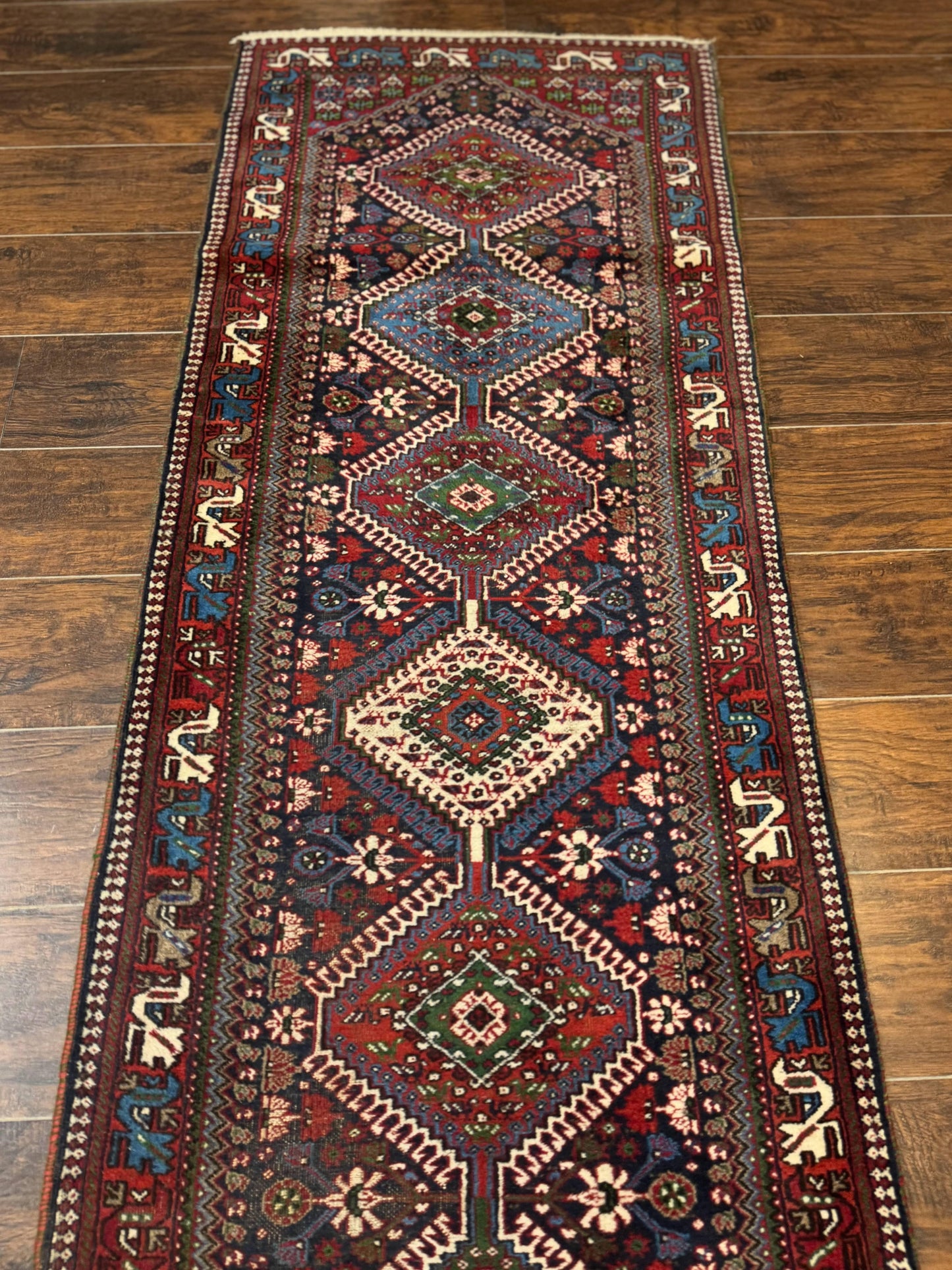 Persian Tribal Runner Rug 2.6 x 20 ft, Antique Persian Shiraz Carpet for Hallway, Colorful Navy Blue - Nuvé