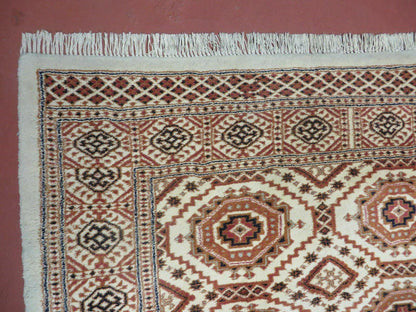 4' X 7' Vintage Handmade Pakistani Turkoman Bokhara Balouch Woven Wool Rug Ivory - Nuvé