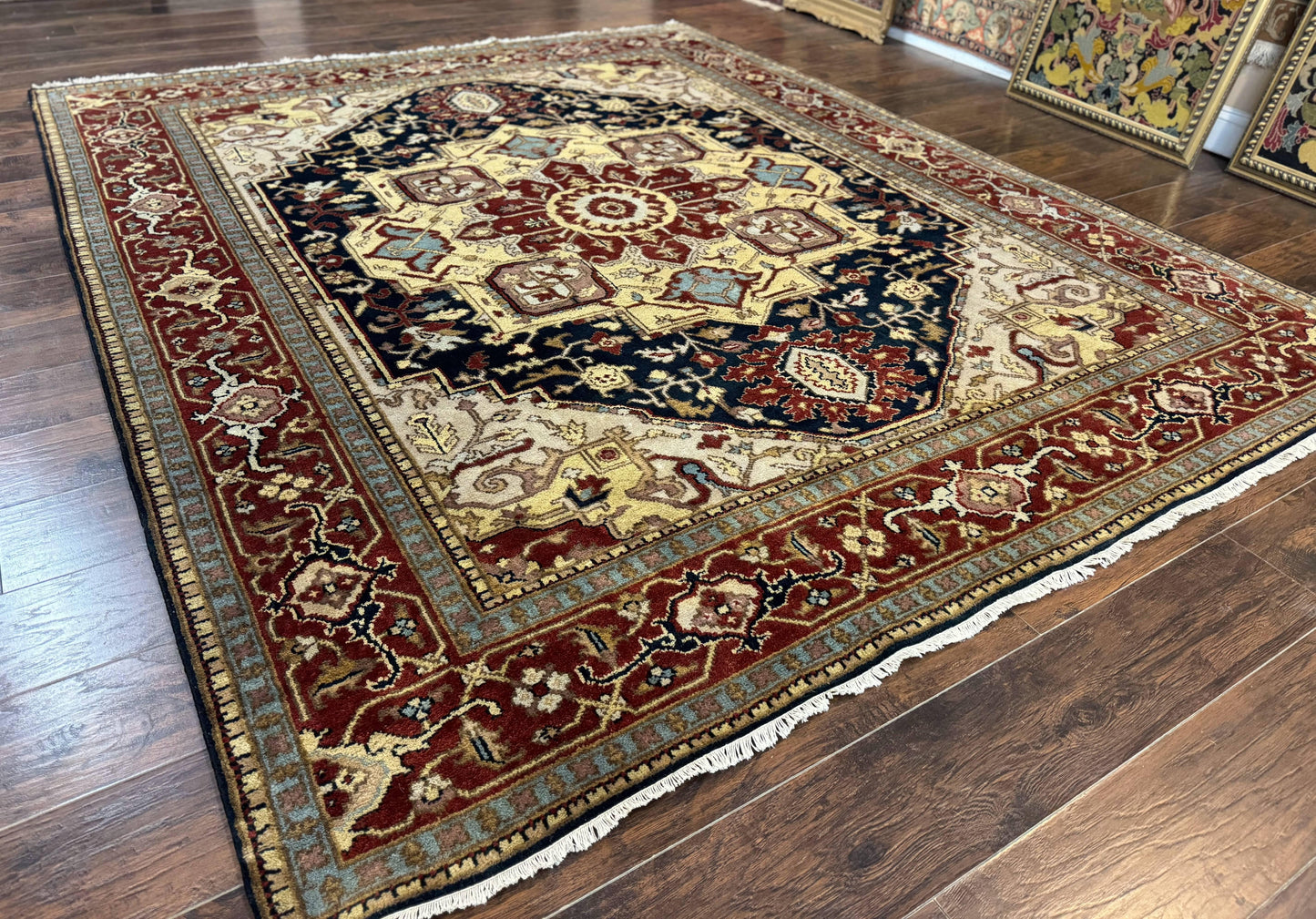 Indo Persian Heriz Rug 8x10, Geometric Medallion, Serapi Carpet, Wool Vintage Rug - Nuvé