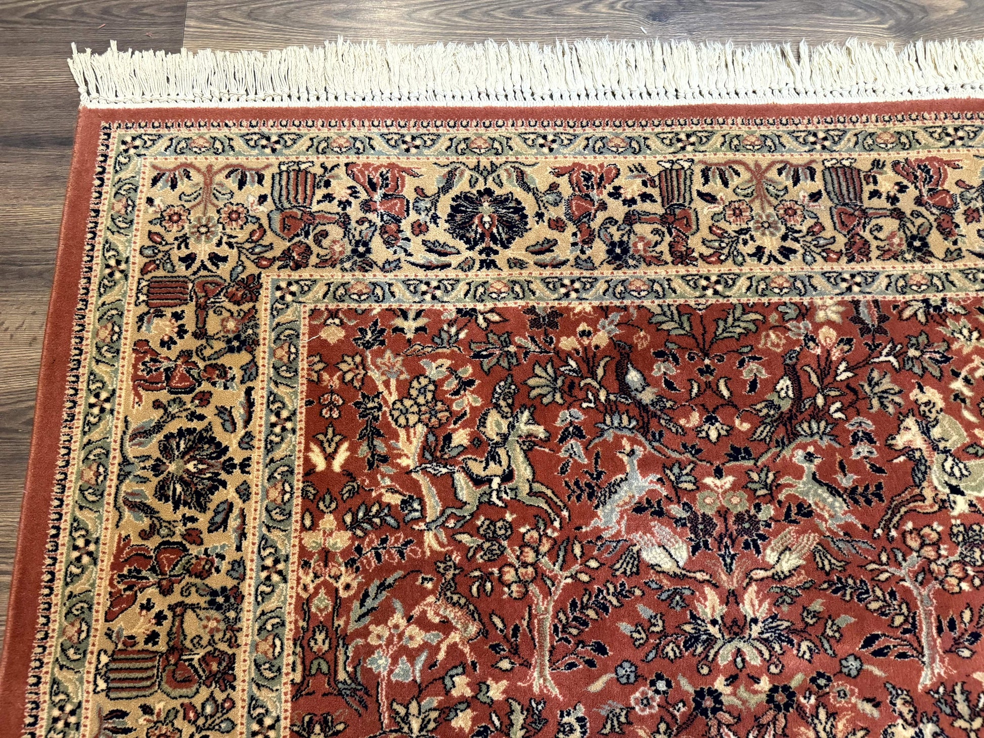 Persian Area Rug 8 x 11.6, Wool, Royal Hunting Scene, Vintage Couristan Rug, Red, Allover Pattern, Belgium Power Loomed - Nuvé