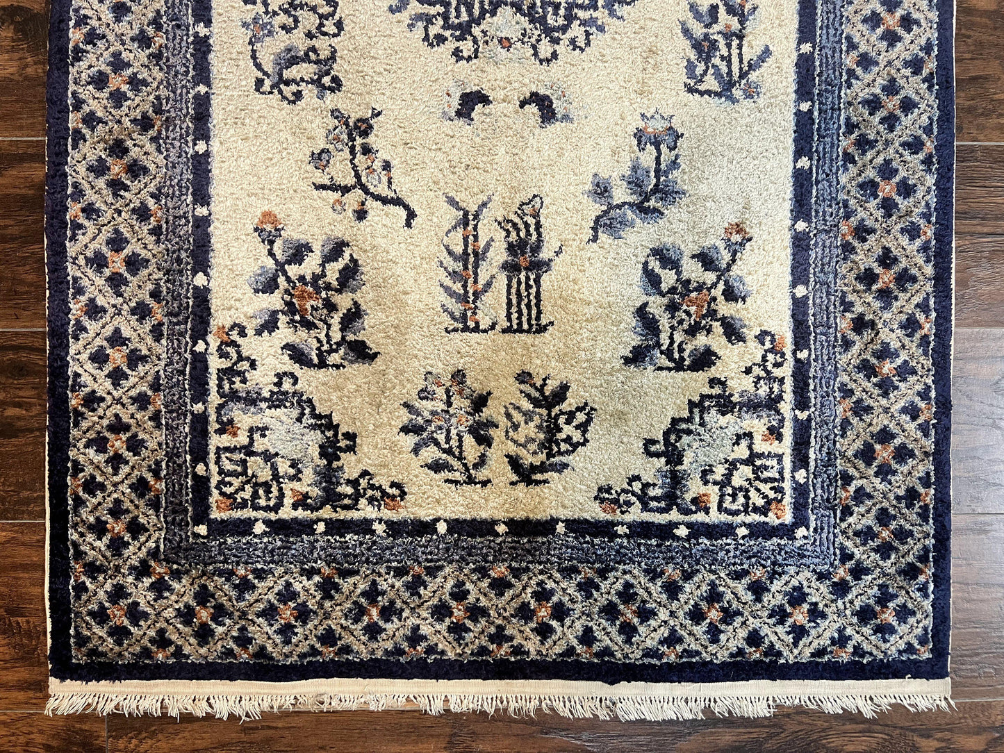 Silk Chinese Rug 3x5, Vintage Handmade Peking Carpet, Asian Oriental Art Deco Rug - Nuvé