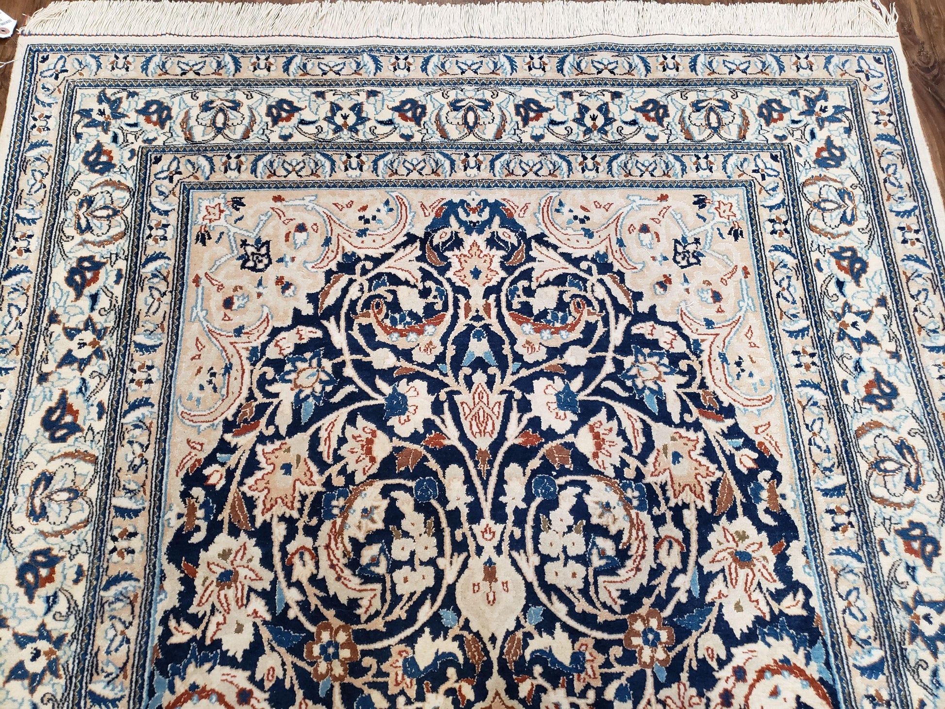 Semi Antique Fine Persian Nain Rug, Ivory & Blue, Wool with Silk Accents, 3'9" x 6'2" - Nuvé