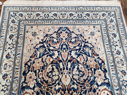 Semi Antique Fine Persian Nain Rug, Ivory & Blue, Wool with Silk Accents, 3'9" x 6'2" - Nuvé