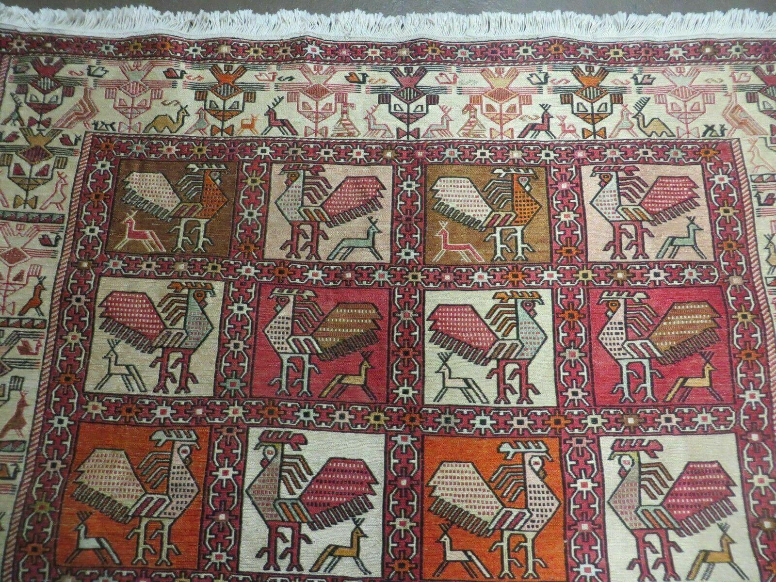 4' X 6' Vintage Russian Kilim Handmade Flat Soumak Weave Silk Wool Rug Organic - Nuvé