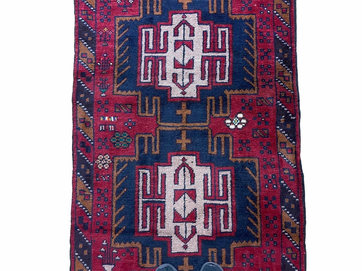 2' 9" X 4' 7" Vintage Handmade Tribal Wool Rug Balouchi Rug Afghan Rug Red Beige