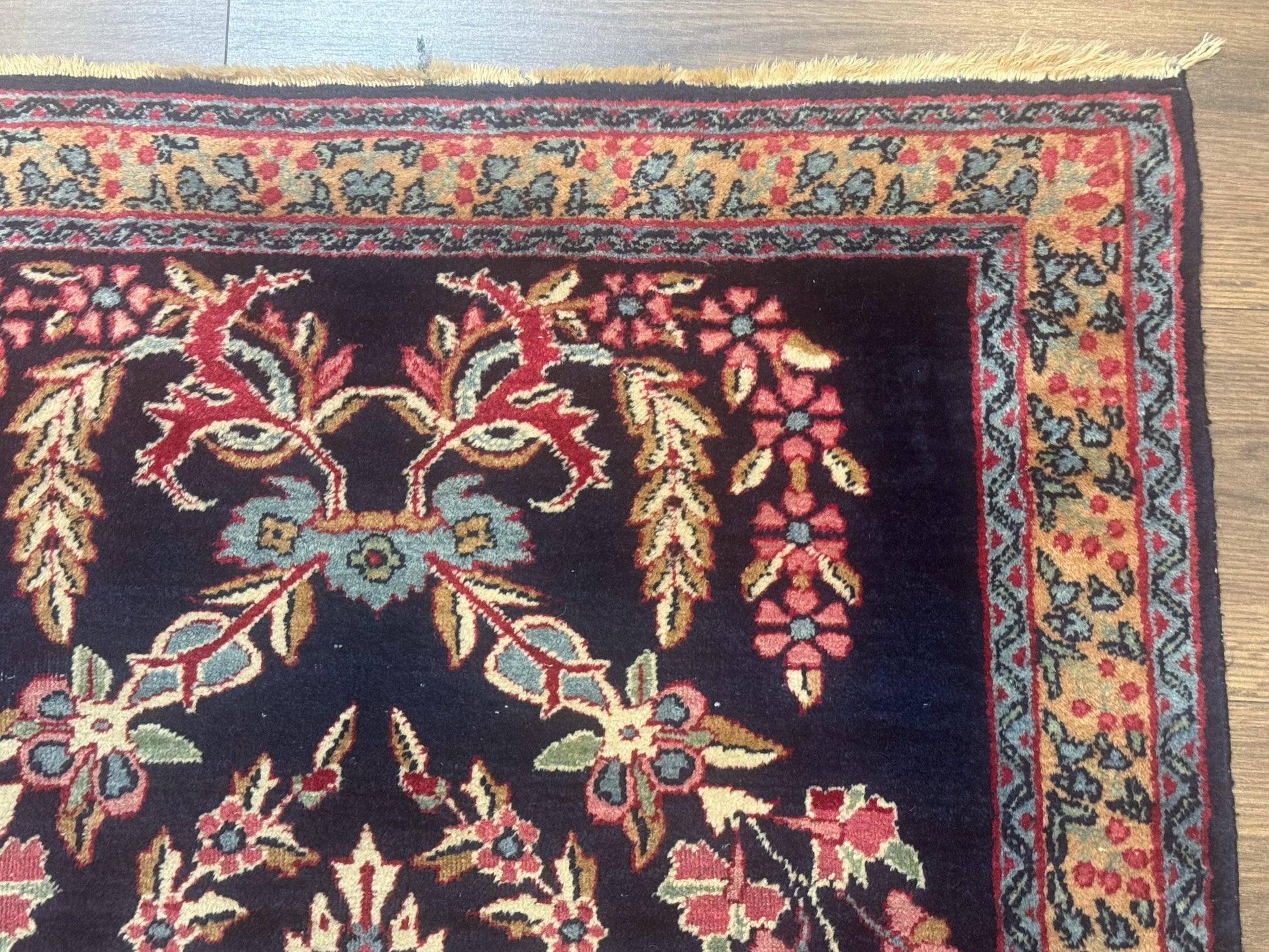 Antique Persian Kerman Rug 2.8 x 4, Navy Blue, Floral - Nuvé