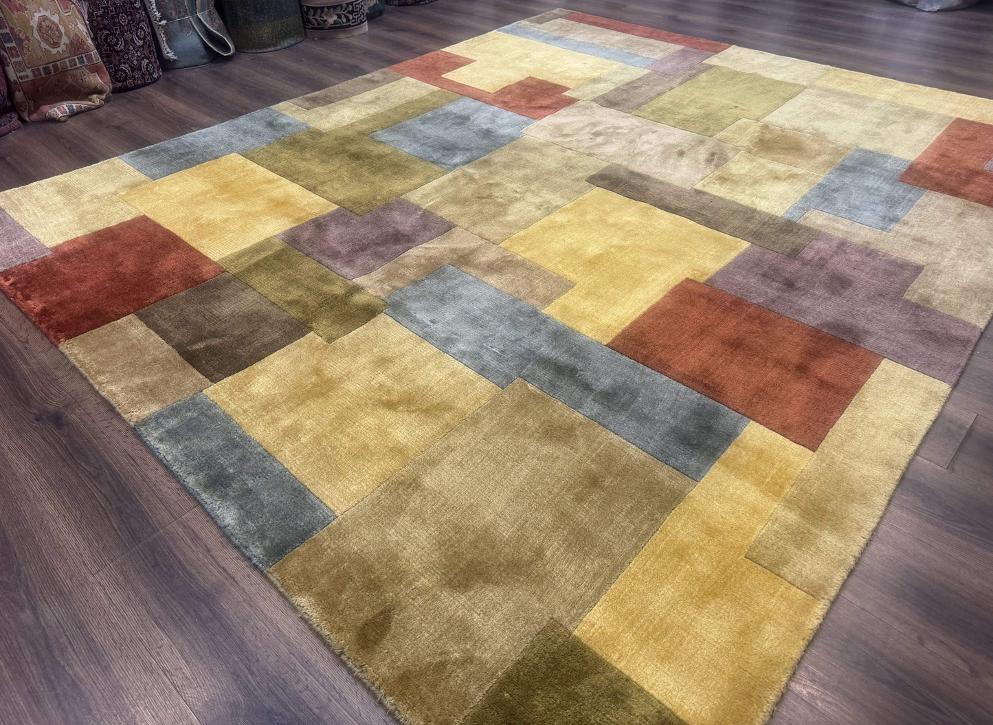 Modern Tibetan Wool Rug 8x10, Multicolor, Thick Pile, Contemporary, Nepali, Handmade - Nuvé
