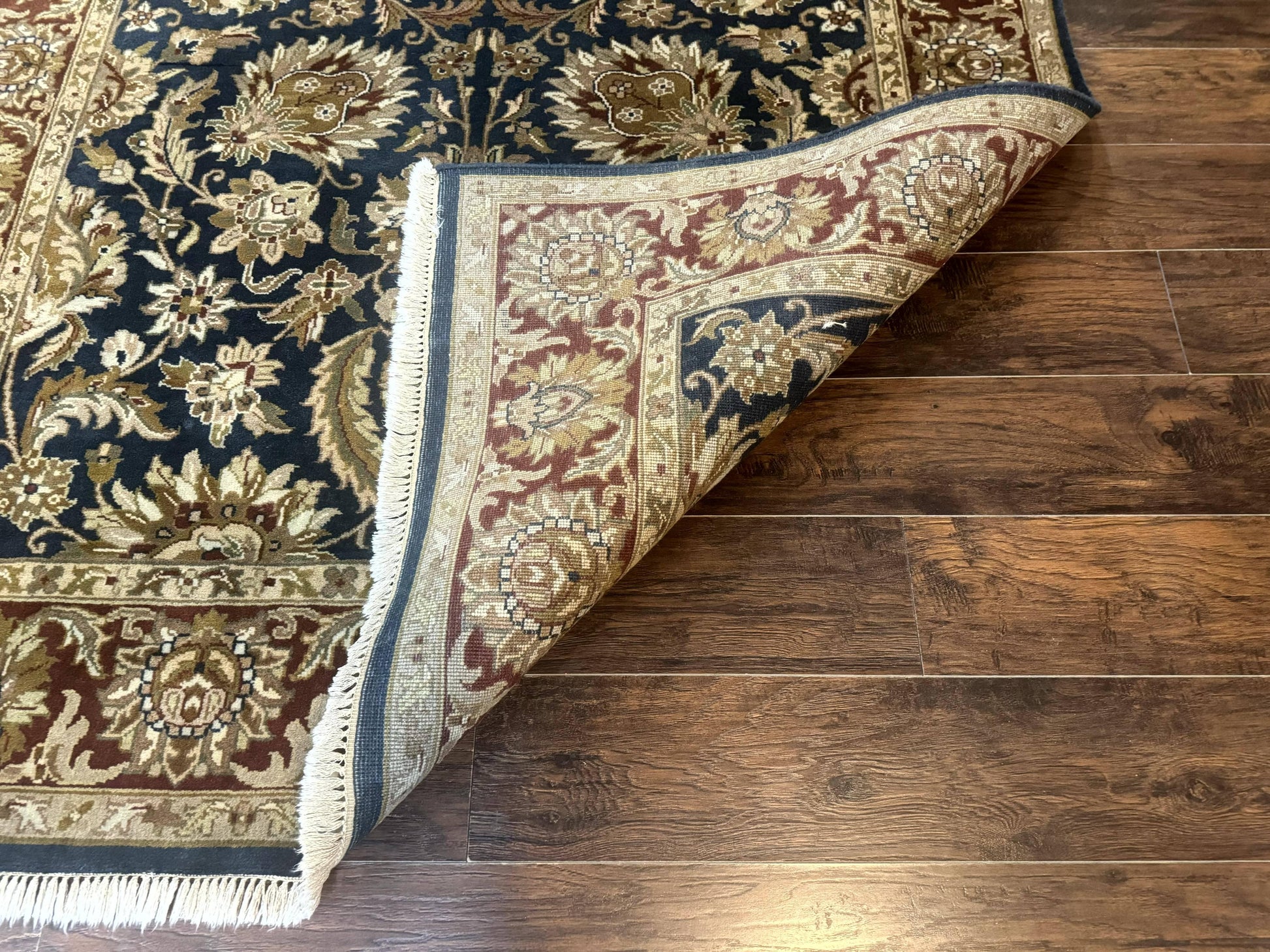 Indian Agra Rug 6x9, Floral, Traditional Rug, Dark Green Maroon Tan - Nuvé