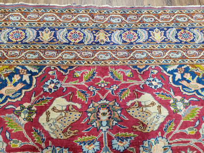 Antique Turkish Sivas Area Rug 8x11, Hand-Knotted, Vintage Red Wool Carpet, Gazelles Lions, Boteh Border, 8' x 11' Top Quality Oriental Rug - Nuvé