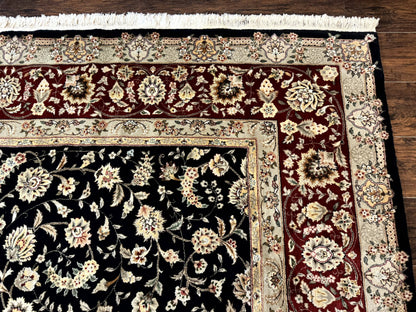Sino Persian Rug 9x12, Fine Elegant Oriental Carpet 200 KPSI, Black and Dark Red, Allover Floral - Nuvé
