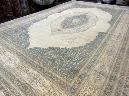 Palace Size Pak Persian Rug 12x18, Haji Jalili Design, Pakistani Carpet, Oat and Light Blue, Fine 260 KPSI - Nuvé