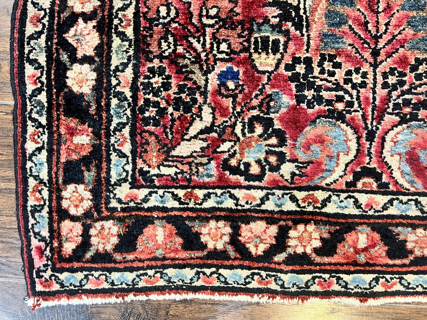 Small Antique Persian Rug 2.6 x 4, Red Floral Handmade 1920s Wool Rug, Persian Hamadan Lilian Rug - Nuvé
