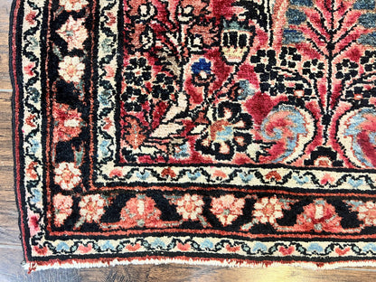 Small Antique Persian Rug 2.6 x 4, Red Floral Handmade 1920s Wool Rug, Persian Hamadan Lilian Rug - Nuvé