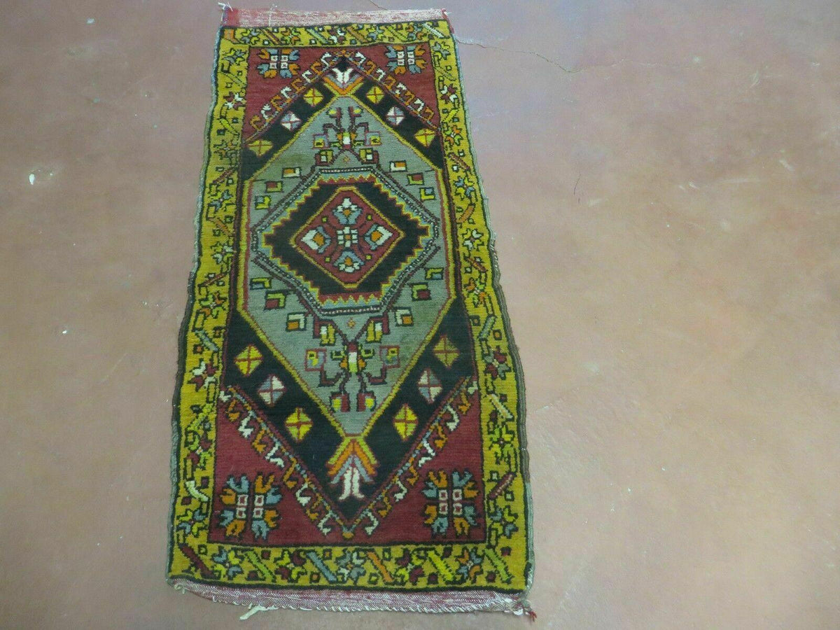 19" X 42" Antique Handmade Turkish Colorful Oushak Oshak Yastik Wool Rug Mat