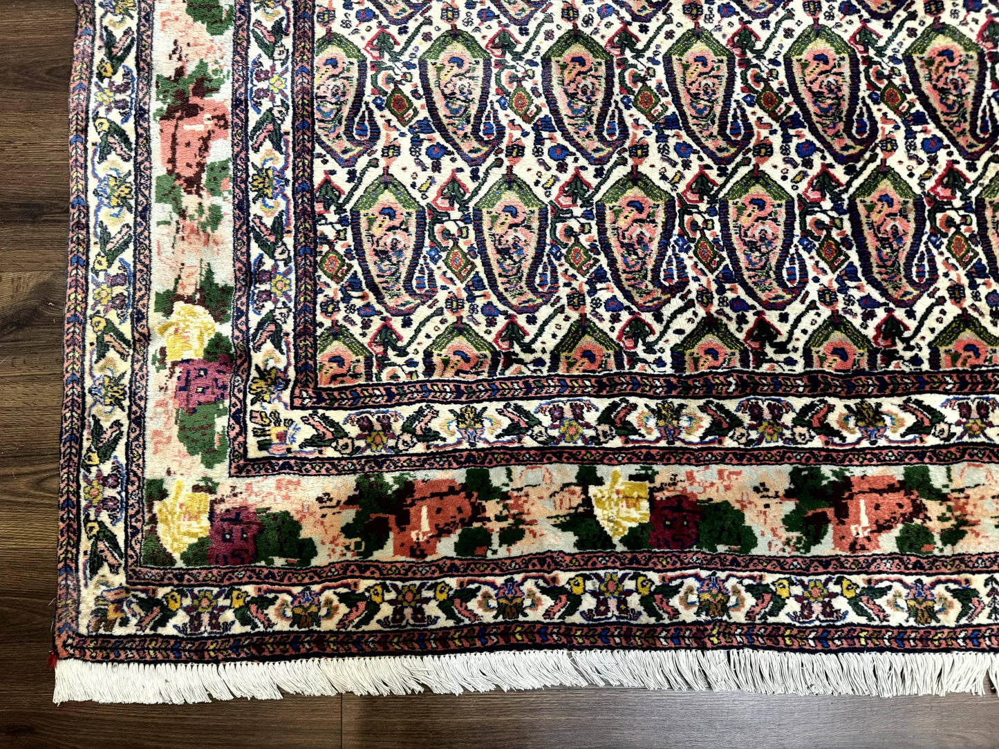 Persian Rug 8x11, Boteh Design, Repeated Paisleys, Persian Kurdish Rug, Bird Pictorials, Rare Antique Persian Kurdish Sannadaji Carpet - Nuvé