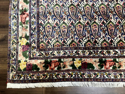 Persian Rug 8x11, Boteh Design, Repeated Paisleys, Persian Kurdish Rug, Bird Pictorials, Rare Antique Persian Kurdish Sannadaji Carpet - Nuvé