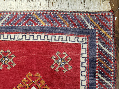 Vintage Turkish Kazak Rug 2.5 x 5 Red Wool Carpet Medallions Runner Geometric - Nuvé