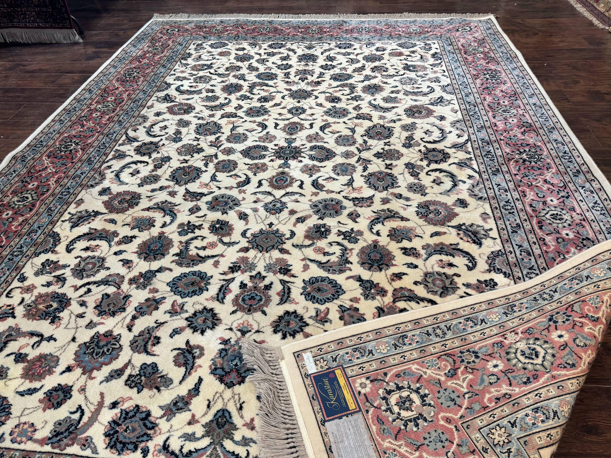 Karastan Rug 8.8 x 12, Ivory Rose Kashan #768, Wool Pile Karastan Carpet, Original 700 Series, Rare, Discontinued, Vintage - Nuvé