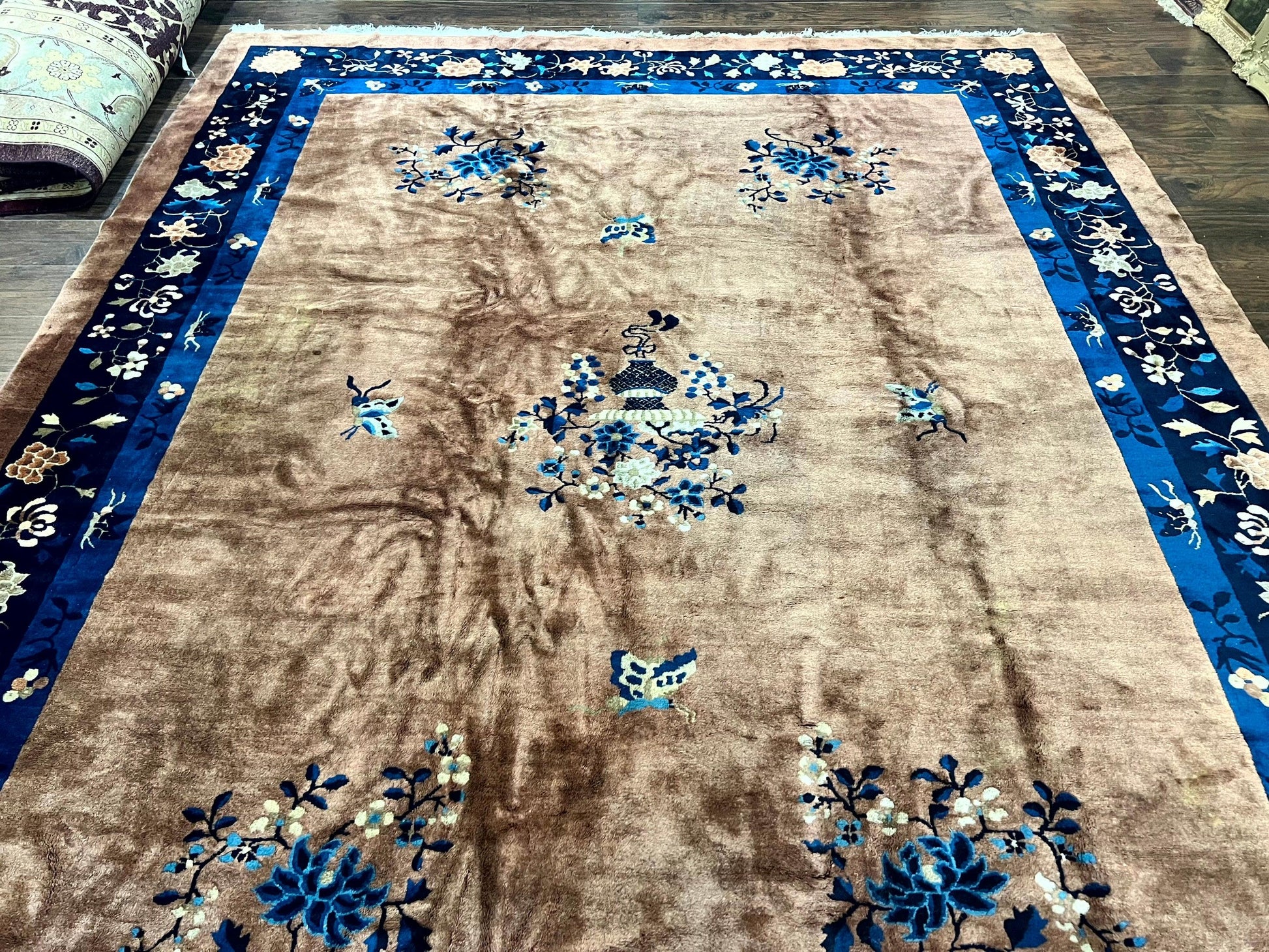 Antique Chinese Wool Rug 9x12, Large Peking Carpet, Handmade, Nichols Rug - Nuvé