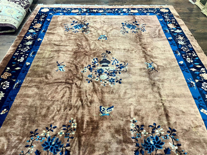 Antique Chinese Wool Rug 9x12, Large Peking Carpet, Handmade, Nichols Rug - Nuvé