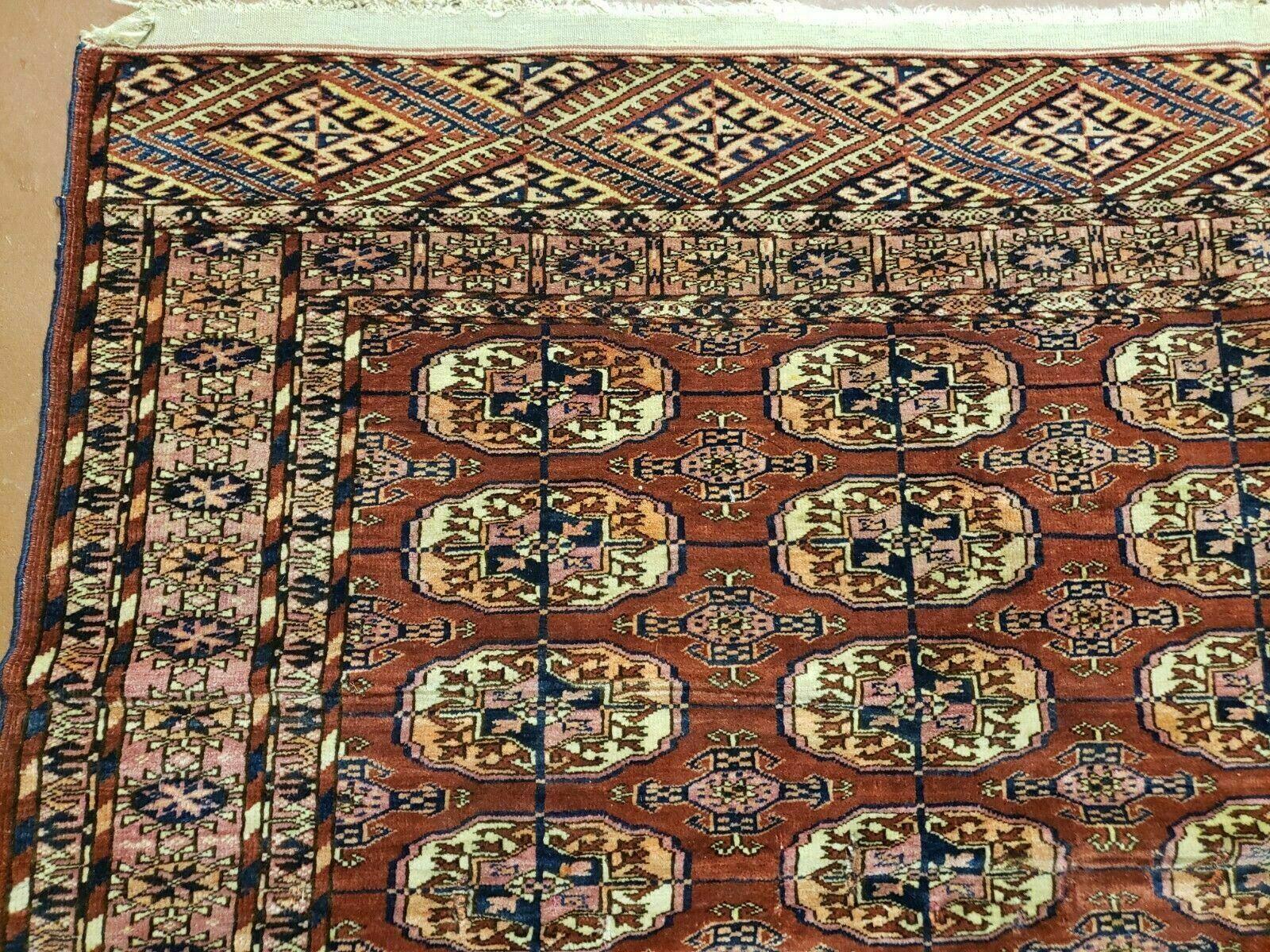 4' X 4' Antique Handmade Turkoman Bokhara Balouch Woven Wool Rug Brick Red Nice - Nuvé