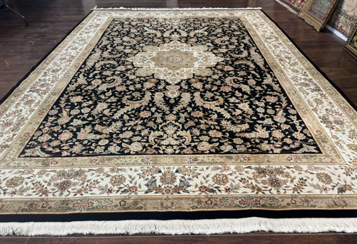 Sino Persian Rug 9x12, Floral Medallion, Black and Ivory, Elegant - Nuvé