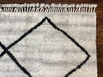 Modern Shag Rug 8x10, Gray and Black, Wool and Cotton, Lulu and Georgia, Handmade Indian Shag Rug - Nuvé
