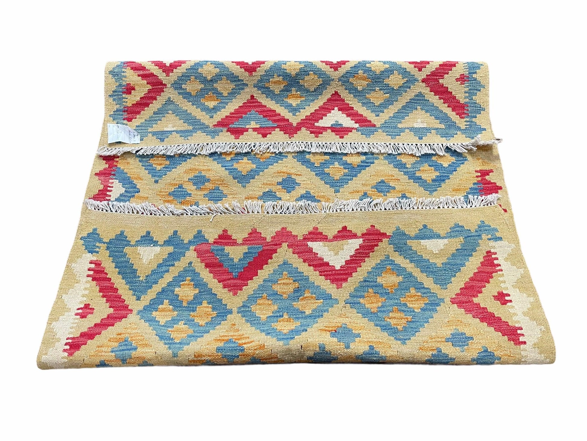 3x5 Kilim Rug Multicolor Tribal Kilim Rug 3 x 5 Tan Light Blue Red Beige New Turkish Anatolian Wool Kilim Flatweave Rug - Nuvé