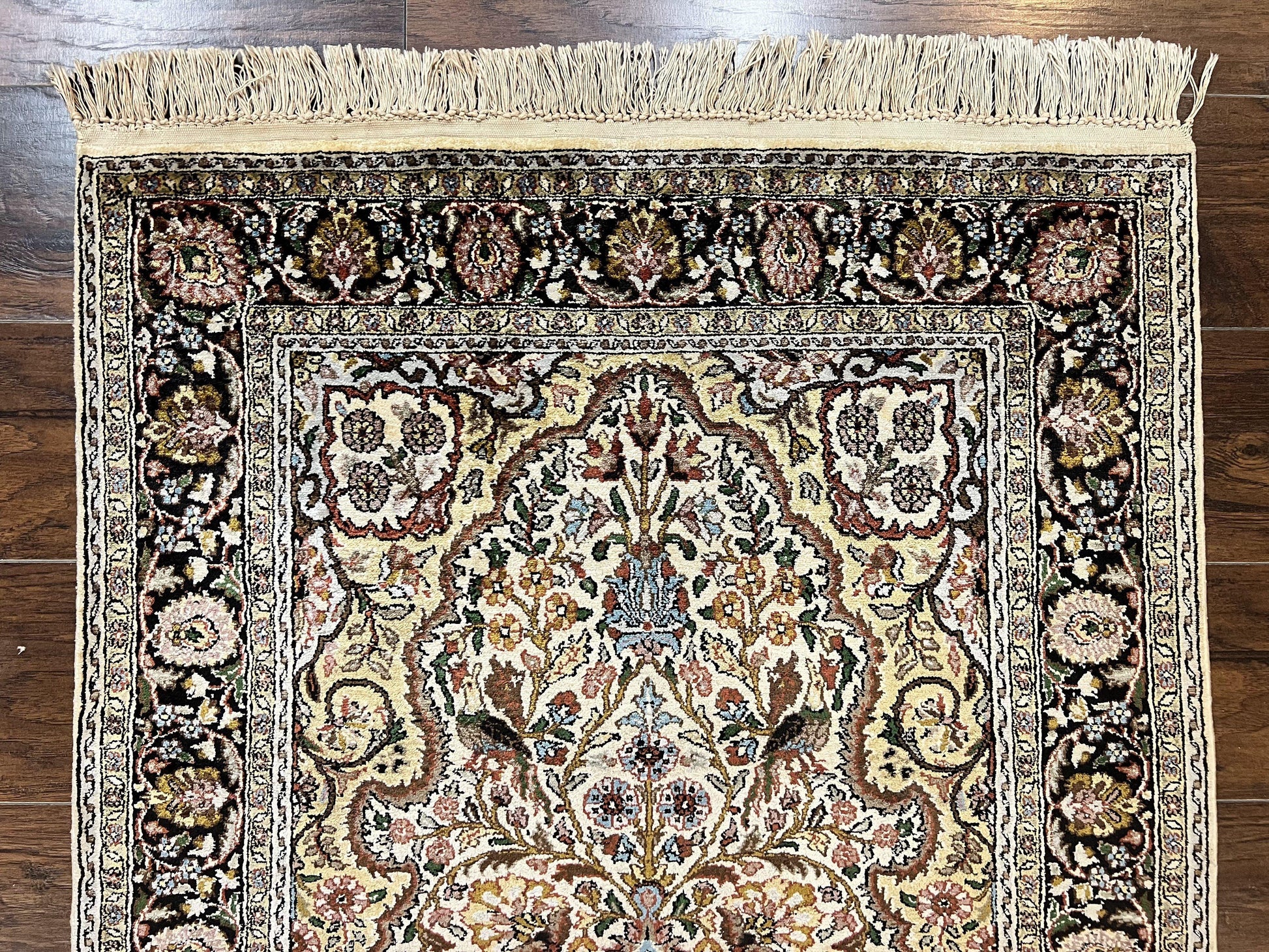 Turkish Kayseri Silk Rug 3x5, Tree of Life Silk Oriental Carpet, Birds Persian Vase Design, Hand Knotted Vintage Fine Rug, 340 KPSI - Nuvé