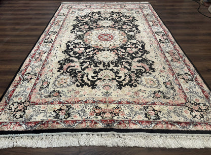 Indian Kashmiri Silk Rug, Floral Medallion, Vintage Hand Knotted Carpet - Nuvé