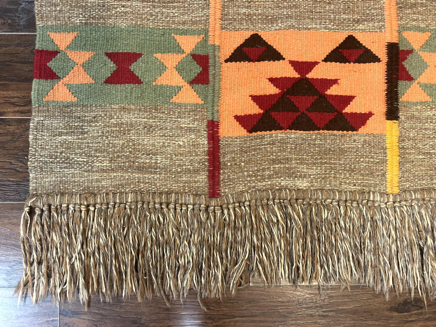 South American Flatweave Rug, Gray, Handmade Vintage Wool Bohemian Blanket - Nuvé