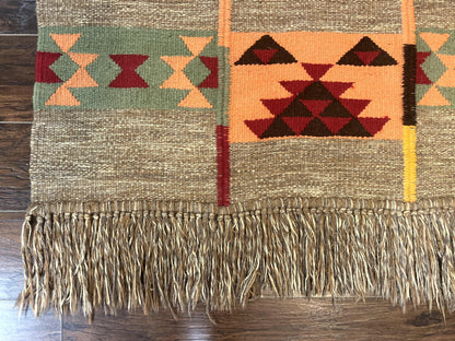 South American Flatweave Rug, Gray, Handmade Vintage Wool Bohemian Blanket - Nuvé