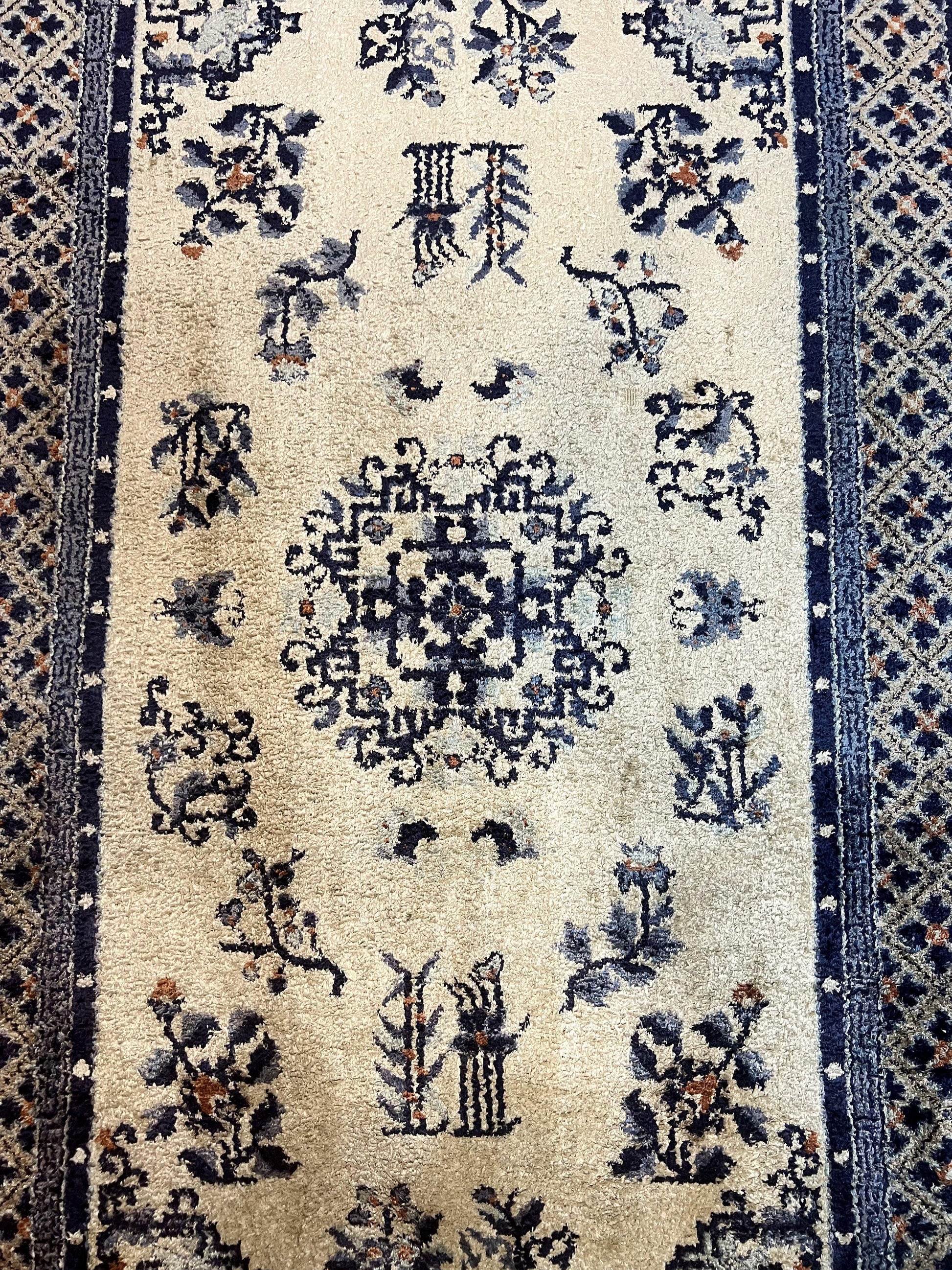 Silk Chinese Rug 3x5, Vintage Handmade Peking Carpet, Asian Oriental Art Deco Rug - Nuvé